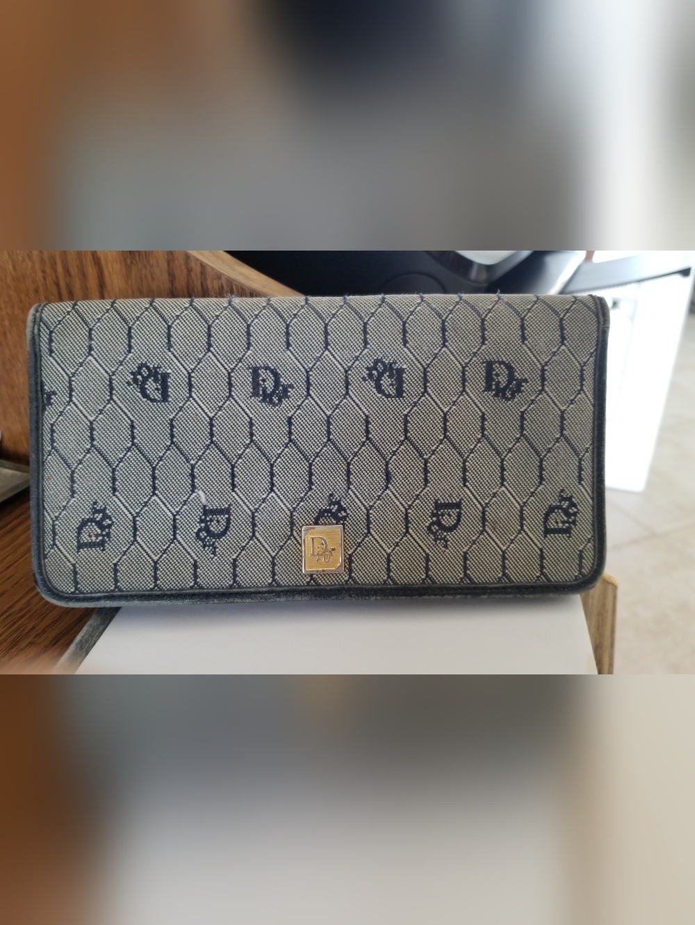 Dior Beige and Navy Monogram Continental Wallet